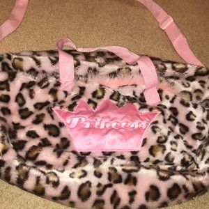 Leopard print pink plush princess duffel bag